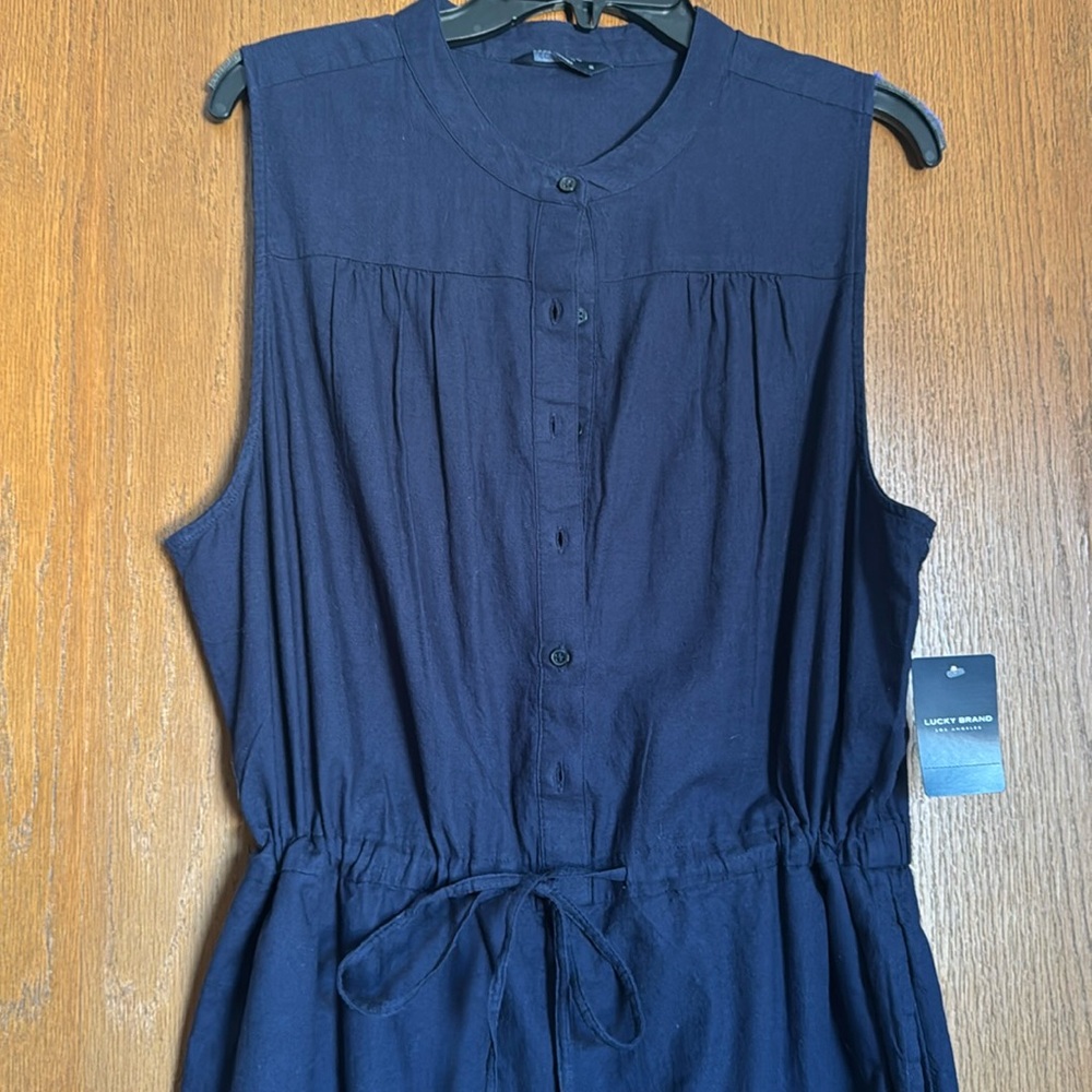 Lucky Brand Navy 100% Cotton Jumpsuit Size XL Front button self tie belt